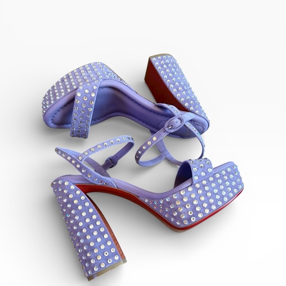 Christian Louboutin Purple Suede Crystal Embellished Movida Jane Platforms 37.5 - Picture 8 of 13